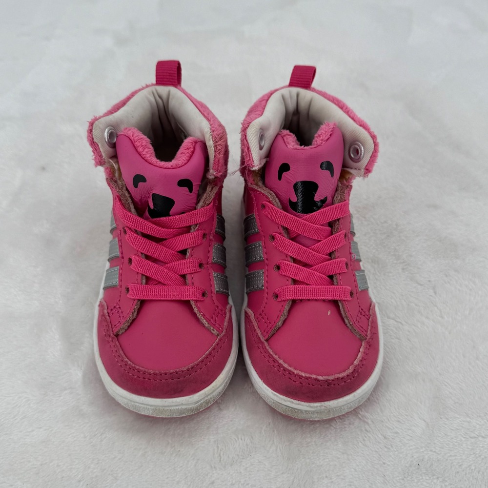 Adidas High Top Sneakers Toddler Size 5 Kids Shoes Pink Kawaii Faux Fur Trim